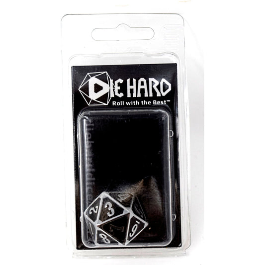 Die Hard Dice - Metal MTG Roll Down Counter Shiny Silver with Black - D20