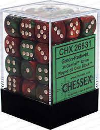 CHESSEX 26831 GEMINI 12MM D6 GREEN-RED W/WHITE